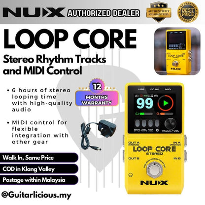 NUX Loop Core Stereo Effect Pedal with Built In Rhythm Tracks and MIDI Control - ( Loop-Core )