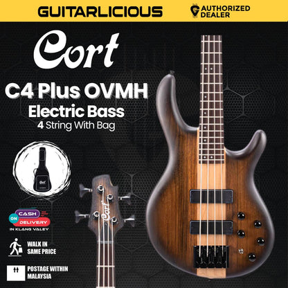 Cort C4 Plus OVMH Electric Bass Guitar with Bag - Antique Brown Burst