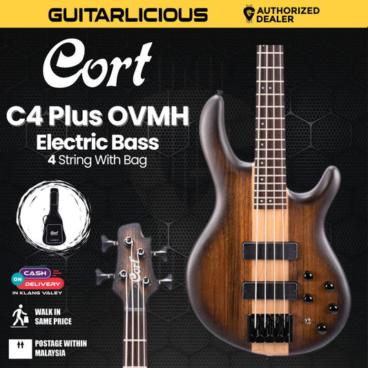 Cort C4 Plus OVMH Electric Bass Guitar with Bag - Antique Brown Burst