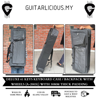 Deluxe 88 Keys Keyboard Bag / Soft Case / Backpack with Wheels (A-2003L) with 30mm Thick Padding  (139cm x 34cm x 15.5cm thick)