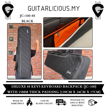 Deluxe 88 Keys Keyboard Bag / Soft Case / Backpack (JC-100) with 15mm Thick Padding (139cm x 34cm x 17cm thick)