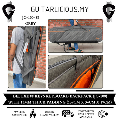 Deluxe 88 Keys Keyboard Bag / Soft Case / Backpack (JC-100) with 15mm Thick Padding (139cm x 34cm x 17cm thick)