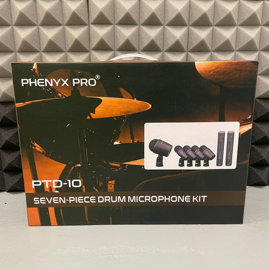 Phenyx Pro PTD-10 7-Piece Drum Instrument Microphone Kit, All Metal Wired Dynamic Cardioid Microphone ( PTD10 / PTD 10 )