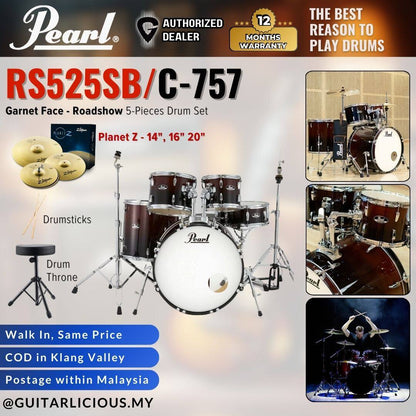 PEARL RS525SB/C-757 Roadshow 5-Pieces Standard Acoustic Drum Set - Garnet Face