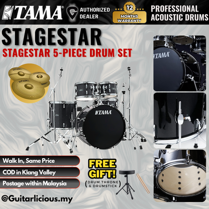 Tama Stagestar 5-piece Drum Set with Drumsticks and Throne - Black Night Sparkle ( TAMST52H6-BNS / STAGE STAR )