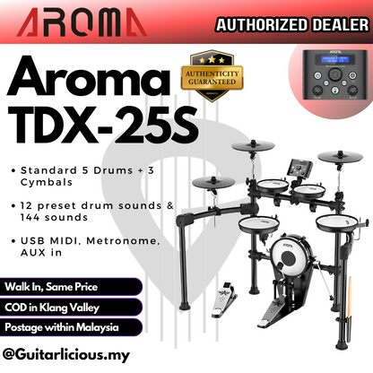 AROMA TDX25S Digital Drum Set with mesh finish drum pad & kick tower (TDX 25S / TDX-25S )