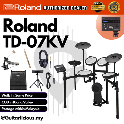 Roland V-Drums TD-07KV Electronic Drum Set with Headphone, Kick Pedal, Throne and Drumsticks - (TD07KV / TD-07 KV / TD 07KV )