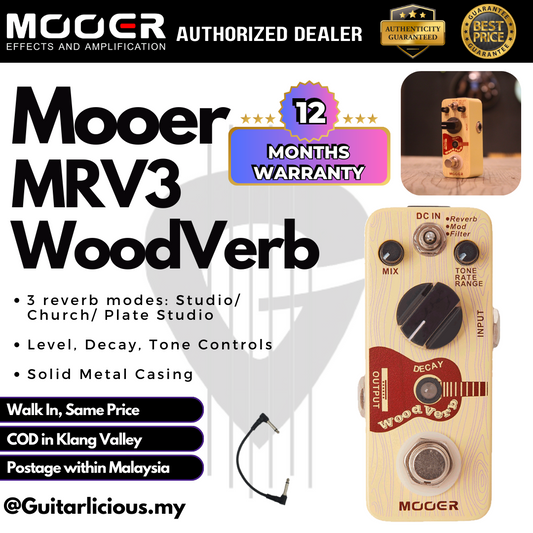 Mooer MRV3 WoodVerb Acoustic Guitar Reverb Micro Series Guitar Pedal Effect ( MRV-3 / MRV 3 )