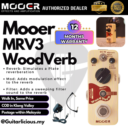 Mooer MRV3 WoodVerb Acoustic Guitar Reverb Micro Series Guitar Pedal Effect ( MRV-3 / MRV 3 )