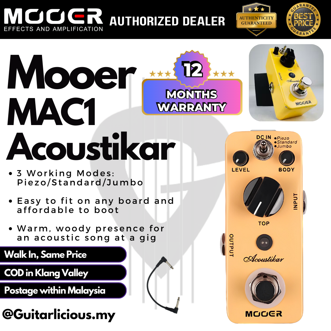 Mooer MAC1 Acoustikar Acoustic Simulator Micro Series Guitar Pedal Effect – GUITARLICIOUS Malaysia
