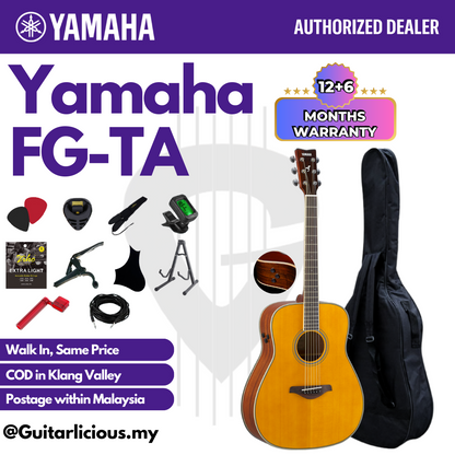 Yamaha FG-TA TransAcoustic Dreadnought SolidTop Acoustic-Electric Guitar Built-in Chorus Room Hall Reverb - Vintage Tint