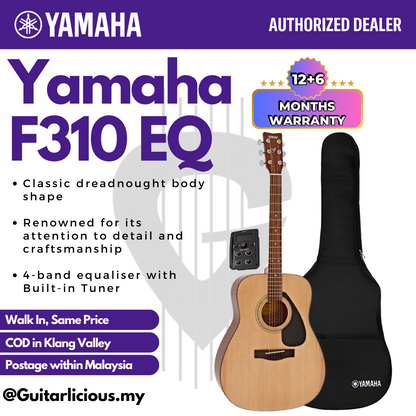 YAMAHA F310 Acoustic Guitar with EQ Pick Up FREE Gig Bag F310 with GUITARLICIOUS