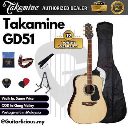 TAKAMINE GD51 NAT Dreadnought Cutaway Solid Spruce Top, Black Walnut Back & Side - NATURAL GD 51 GD-51 GD51NAT