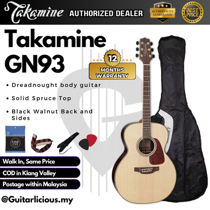 Takamine GN93 NAT Nex Body | Solid Spruce Top | 3-Piece-Back Acoustic Guitar - NATURAL ( GN 93 / GN-93 )