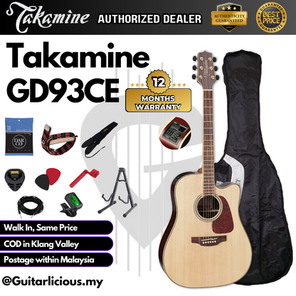 Takamine GD93CE NAT Dreadnought Cutaway Solid Spruce Top, Black Walnut 3PCS Back w Maple, Acoustic-Electric TK-40D EQ