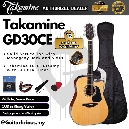 TAKAMINE GD30CE Solid Spruce Top, Mahogany Back & Side, Dreadnought Cutaway Acoustic-Electric,TP4TD EQ - NATURAL