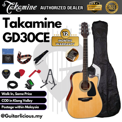 TAKAMINE GD30CE Solid Spruce Top, Mahogany Back & Side, Dreadnought Cutaway Acoustic-Electric,TP4TD EQ - NATURAL