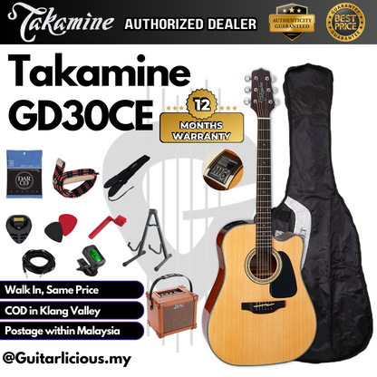 TAKAMINE GD30CE Solid Spruce Top, Mahogany Back & Side, Dreadnought Cutaway Acoustic-Electric,TP4TD EQ - NATURAL