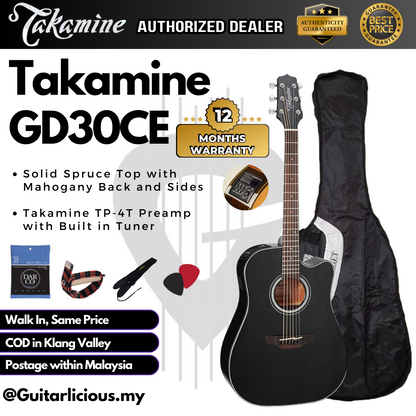 TAKAMINE GD30CE Solid Spruce Top, Mahogany Back & Side, Dreadnought Cutaway Acoustic-Electric,TP4TD EQ - BLACK