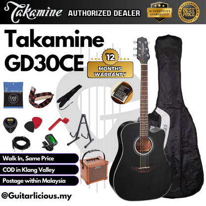 TAKAMINE GD30CE Solid Spruce Top, Mahogany Back & Side, Dreadnought Cutaway Acoustic-Electric,TP4TD EQ - BLACK