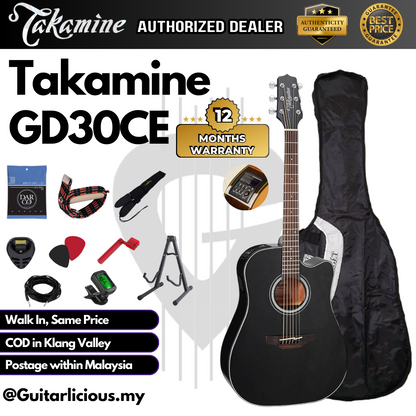 TAKAMINE GD30CE Solid Spruce Top, Mahogany Back & Side, Dreadnought Cutaway Acoustic-Electric,TP4TD EQ - BLACK