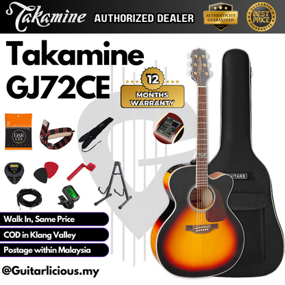 Takamine GJ72CE Solid Spruce Top Jumbo Cutaway Acoustic-Electric Guitar w TK-40D EQ - Brown Sunburst / GJ72-CE GJ-72CE