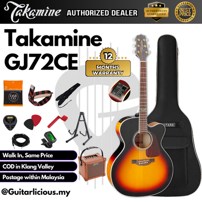 Takamine GJ72CE Solid Spruce Top Jumbo Cutaway Acoustic-Electric Guitar w TK-40D EQ - Brown Sunburst / GJ72-CE GJ-72CE