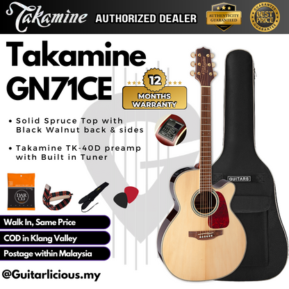 Takamine GN71CE Solid Spruce Top NEX Cutaway Acoustic-Electric Guitar w TK-40D EQ - Natural / GN71-CE GN-71CE