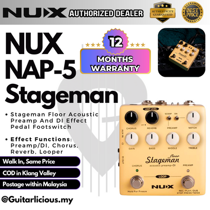 Nux NAP-5 Stageman Floor Acoustic Preamp And DI Effect Pedal Footswitch ( NAP5 / NAP 5 )