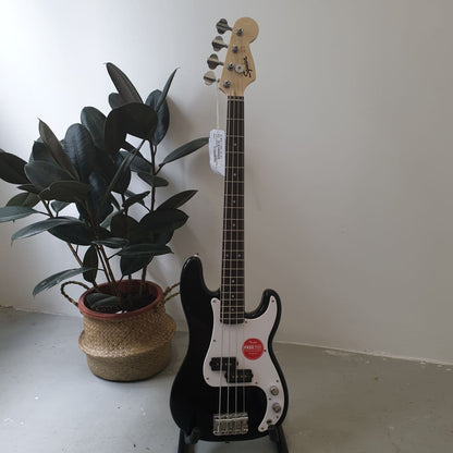 FENDER Squier Mini Short Scale Precision 4 String Bass Guitar, Laurel FB, Black