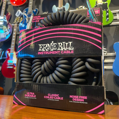 Ernie Ball 30" Coiled Straight / Straight Instrument Cable, Black (EB-6044 / EB6044)