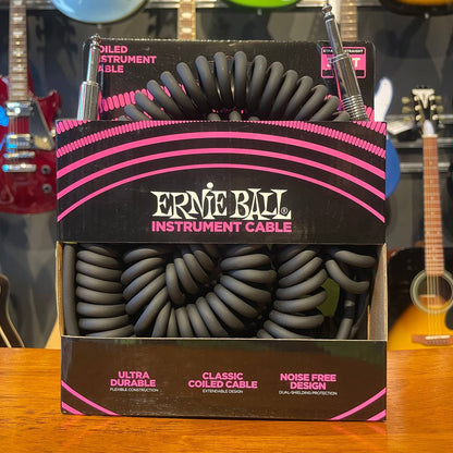 Ernie Ball 30" Coiled Straight / Straight Instrument Cable, Black (EB-6044 / EB6044)