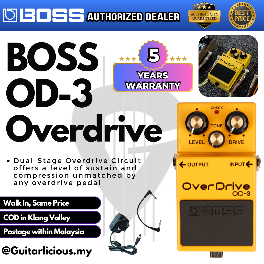 BOSS Overdrive (OD-3 / OD3 / OD 3) Guitar Pedal Effect – GUITARLICIOUS BOSS Overdrive (OD-3 / OD3 / OD 3) Guitar Pedal Effect – GUITARLICIOUS