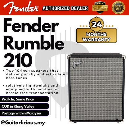 Fender Rumble 210 2x10 Bass Guitar Cabinet V3, Black/Silver ( Rumble210 / Rumble-210 )