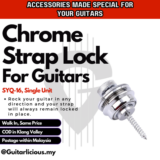 Metal Guitar Strap Knob Lock (Chrome) for Bass / Electric Guitar / Acoustic Guitar - SYQ-16 (Per Piece)