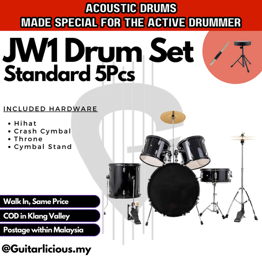 AW 5-Piece Standard Acoustic Drum Set with Cymbal , Stand & Throne