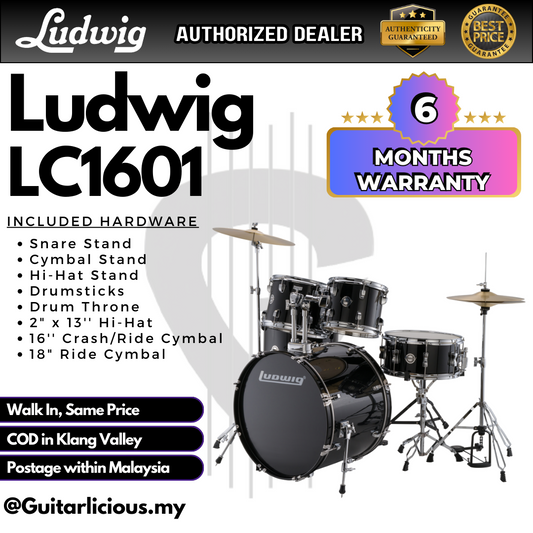 Ludwig LC1601 Accent Fuse 5-Piece Drums Set - Black Cortex (LC 1601 / LC-1601)