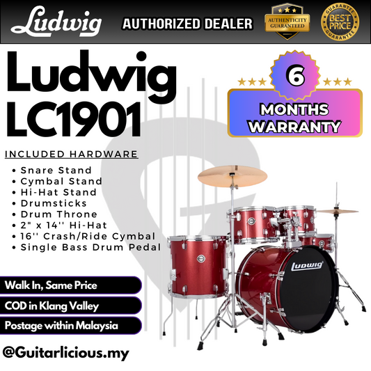 Ludwig LC1901 Accent Fuse 5-Piece Drums Set - Red Sparkle (LC19014 DIR / LC 1901 / LC-1901 / RED )