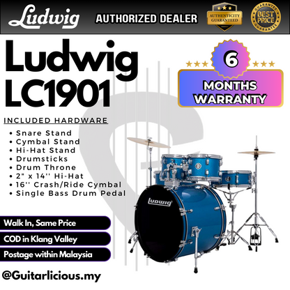 Ludwig LC1901 Accent Fuse 5-Piece Drums Set - Blue Sparkle (LC19019 DIR / LC 1901 / LC-1901 / BLUE)