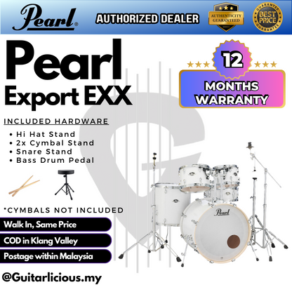 Pearl Export EXX 5-Piece Drum Set with Hardware, Drumstick and Throne (EXX725SP) - Pure White