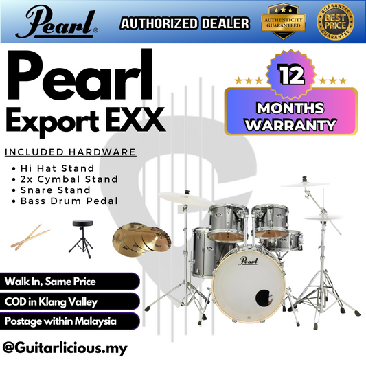 Pearl Export EXX 5-Piece Drum Set with Hardware, Drumstick and Throne (EXX725SP) - Smokey Chrome