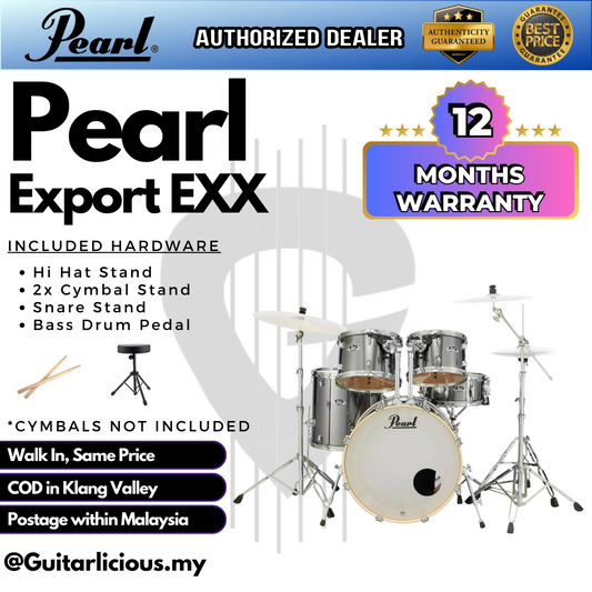 Pearl Export EXX 5-Piece Drum Set with Hardware, Drumstick and Throne (EXX725SP) - Smokey Chrome