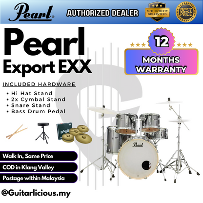 Pearl Export EXX 5-Piece Drum Set with Hardware, Drumstick and Throne (EXX725SP) - Smokey Chrome