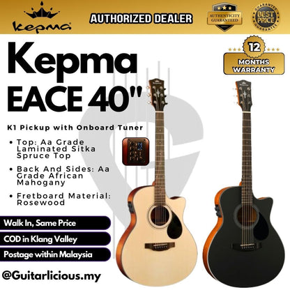 KEPMA EACE 40 inch Grand Auditorium Semi Acoustic Electric Guitar with Active Pick Up & Tuner (EACE40 / EACE-40)