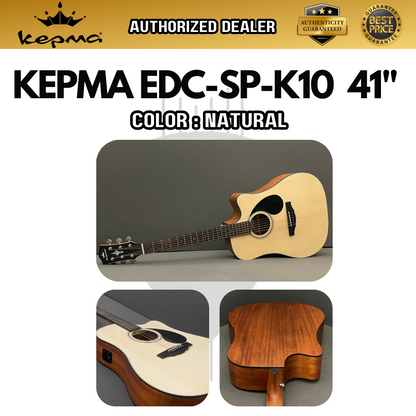 KEPMA EDC 41 inch Dreadnought Semi Acoustic Guitar w AcoustiFex® K-10 Pickup, Spruce Top, Side & Back Mahogany, EDC-K10