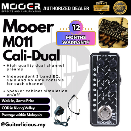 Mooer 011 Cali-Dual Micro Series Preamp Guitar Pedal Effect ( Delay / Reverb / M011 / M-011 / M 011)