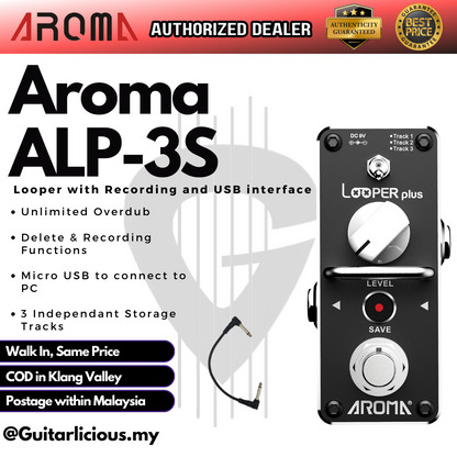 Aroma ALP-3S Looper Effect Pedal with 3 Channel Recording and USB interface (ALP38 / ALP 38)