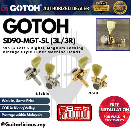 GOTOH SD90-MGT-SL Vintage Style 3x3 (3L,3R) Magnum Locking Tuner Machine Heads SD90SL / SD-90 MG-T