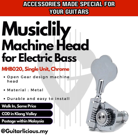 Open Bass Guitar Tuning Pegs / Tuners / Machines Heads (Chrome) - 1 piece - MHB020