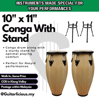 Conga Drum 10 inch x 11 inch with Conga Stand - COB100NW / COB100SB / COB100